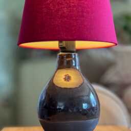 Handmade Black Glazed Ceramic Table Lamp With Cotton Shade - thumbnail 3