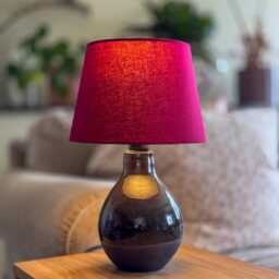 Handmade Black Glazed Ceramic Table Lamp With Cotton Shade - thumbnail 2
