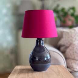 Handmade Black Glazed Ceramic Table Lamp With Cotton Shade - thumbnail 1