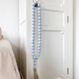 Pale Blue Wood Bead Garland Coastal Farmhouse Tassel Wall Decor - thumbnail 3
