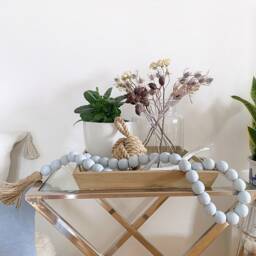 Pale Blue Wood Bead Garland Coastal Farmhouse Tassel Wall Decor - thumbnail 2