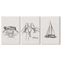 Canvas Set Of 3 Wall Art - Views The House By Water, Toast With Glasses, Sailboat, Creamy Canvas, Travels Hanging Piece - thumbnail 2