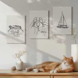 Canvas Set Of 3 Wall Art - Views The House By Water, Toast With Glasses, Sailboat, Creamy Canvas, Travels Hanging Piece - thumbnail 3