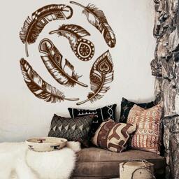 Wall Vinyl Decal Feathers Dream Catcher Symbolic Snare Abstract Modern Ethnic Ornaments Home Art Decor - #1158Dz - thumbnail 2
