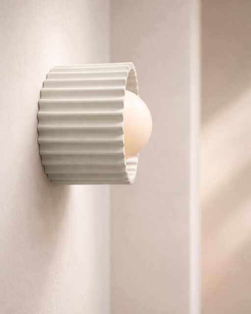 Small Syracuse - Ceramic Flush Mount Wall Sconce Handmade Minimalist Light Fixture in Bone White - image 1