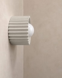 Small Syracuse - Ceramic Flush Mount Wall Sconce Handmade Minimalist Light Fixture in Bone White - thumbnail 1