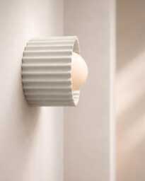 Small Syracuse - Ceramic Flush Mount Wall Sconce Handmade Minimalist Light Fixture in Bone White - thumbnail 1