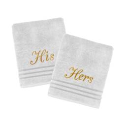 Personalised His & Hers Wedding Bath Towel Set - 5 Colour Options Anniversary Gift 100% Egyptian Cotton - thumbnail 2