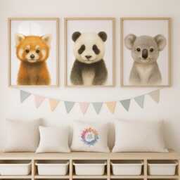 Safari Nursery Wall Art - Jungle Animal Prints, Baby Boys Bedroom Decor, Watercolour Print, Girls Room, Kids Playroom, Panda, Koala - thumbnail 1