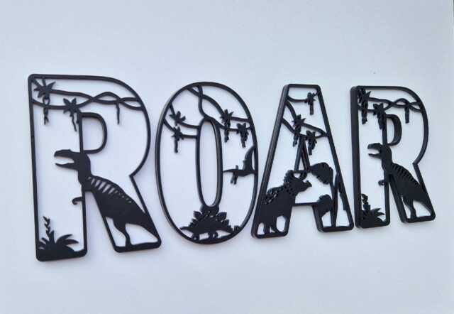 Dinosaur Bedroom Decor, Name Letters, Wall Art, Personalised Sign, Dino Room Monochrome Wooden Letter - image 1