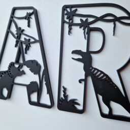 Dinosaur Bedroom Decor, Name Letters, Wall Art, Personalised Sign, Dino Room Monochrome Wooden Letter - thumbnail 3