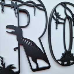 Dinosaur Bedroom Decor, Name Letters, Wall Art, Personalised Sign, Dino Room Monochrome Wooden Letter - thumbnail 2