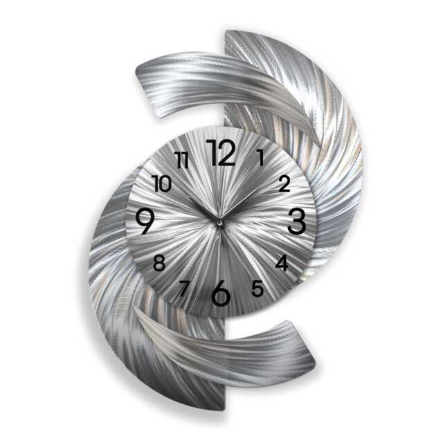 Abstract Silver Metal Wall Clock Modern Art Sculpture - 18x24 - image 1