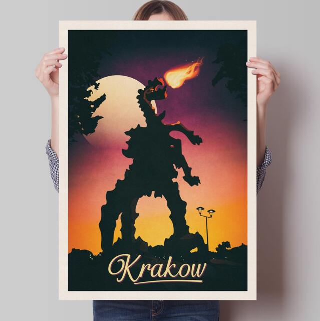 Krakow Travel Poster, Smok Wawelski, Wawel Dragon Statue, Poland Print, Art, Hill, Krak??w, Minimalist Polish Wall Art - image 1
