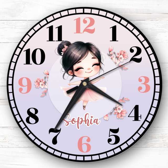 Girls Brunette Ballet Dancer Personalised Gift For Kid's Bedroom Clock - Kids Clock, Children's , Custom Wall - image 1