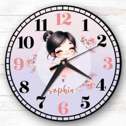Girls Brunette Ballet Dancer Personalised Gift For Kid's Bedroom Clock - Kids Clock, Children's , Custom Wall