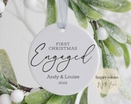 First Christmas Engaged, Personalised Ceramic Ornament, Engagement Gift, Tree Bauble, Keepsake Decoration
