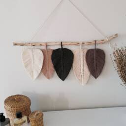 Latte Bronze Macrame Leaf Wall Hanging - Macram?? in Boho Style L Decor For Bedroom Above Bed Art Gift Home - thumbnail 2