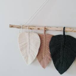 Latte Bronze Macrame Leaf Wall Hanging - Macram?? in Boho Style L Decor For Bedroom Above Bed Art Gift Home - thumbnail 4