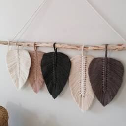Latte Bronze Macrame Leaf Wall Hanging - Macram?? in Boho Style L Decor For Bedroom Above Bed Art Gift Home - thumbnail 3