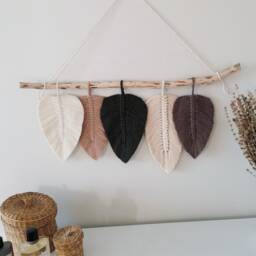 Latte Bronze Macrame Leaf Wall Hanging - Macram?? in Boho Style L Decor For Bedroom Above Bed Art Gift Home
