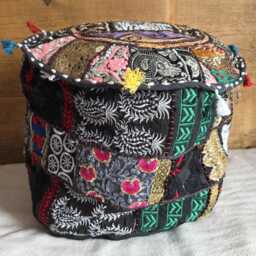 Indian Pouf Cover. Patchwork Ottoman. Handmade Home Deco - thumbnail 2