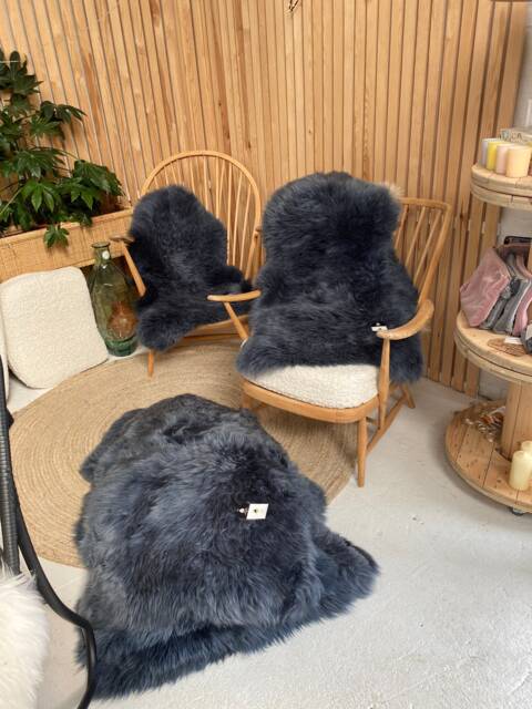 Blue Sheepskin Rug, Dark Blue Wool Genuine Sheepskin, Interior Decor , Amazing Gift - image 1