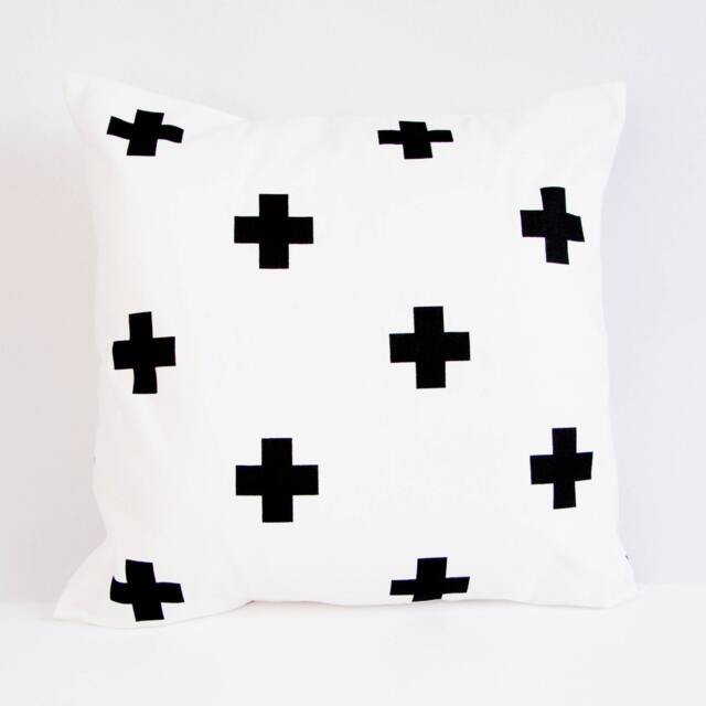 Black Crosses Pillow Cover, Modern Monochrome Nursery Decor, Black & White Cushion Cross Throw Pillow, Geometric - image 1