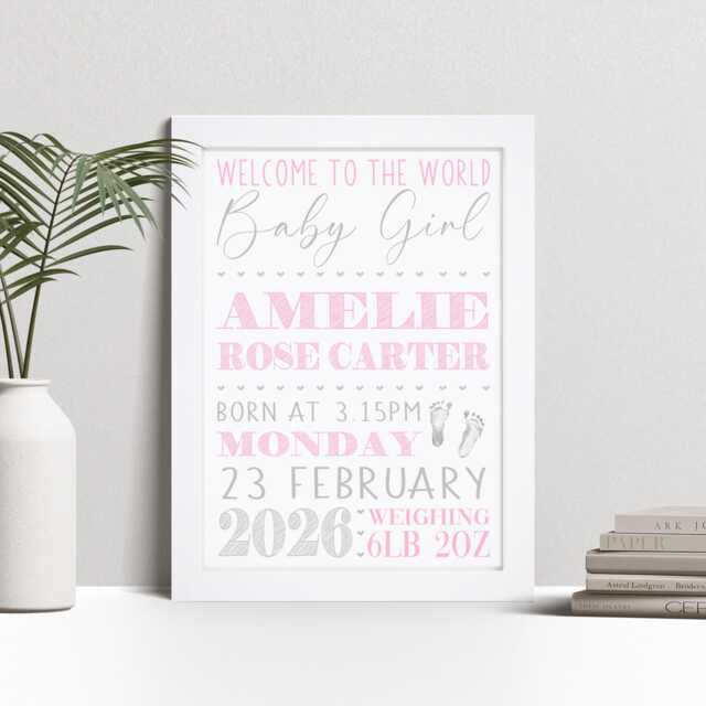 Personalised New Baby Print, Girl Or Boy Nursery Wall Art, Keepsake Gift - image 1