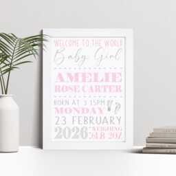 Personalised New Baby Print, Girl Or Boy Nursery Wall Art, Keepsake Gift - thumbnail 1