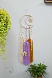 Boho Macrame Moon & Star Wall Hanging, Celestial Decor