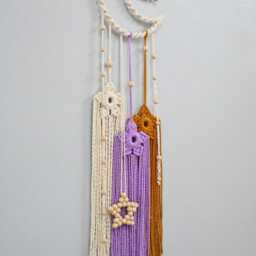 Boho Macrame Moon & Star Wall Hanging, Celestial Decor - thumbnail 3