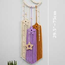 Boho Macrame Moon & Star Wall Hanging, Celestial Decor - thumbnail 2