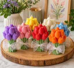 Handmade Tulip Bouquet Candle - Soy Wax Floral Wedding Favor, Bridesmaid Gift, Spring Home D??cor