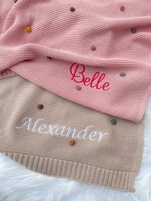 Personalized Knit Baby Blanket - Embroidery Gift For Shower Stroller Monogrammed Newborn Soft Cotton - image 1