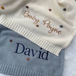 Personalized Knit Baby Blanket - Embroidery Gift For Shower Stroller Monogrammed Newborn Soft Cotton - thumbnail 3