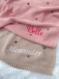 Personalized Knit Baby Blanket - Embroidery Gift For Shower Stroller Monogrammed Newborn Soft Cotton - thumbnail 1