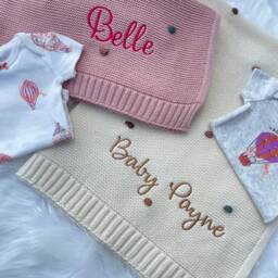 Personalized Knit Baby Blanket - Embroidery Gift For Shower Stroller Monogrammed Newborn Soft Cotton - thumbnail 2