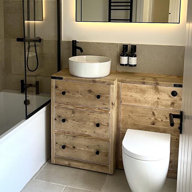 Lancaster - Combination Bathroom Vanity Handmade Reclaimed Timber With 3 Drawers - image 1