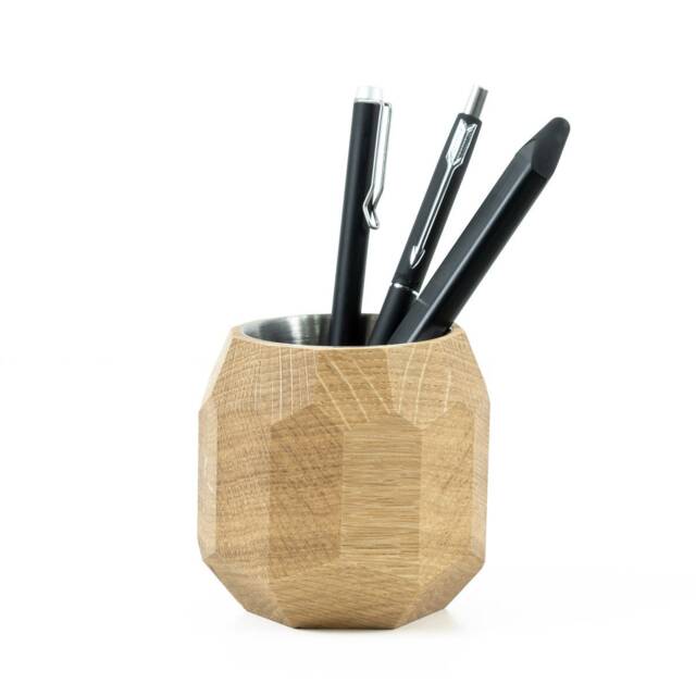Geometric Wooden Pen Holder Handcrafted Oak Desk Organizer - image 1