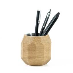 Geometric Wooden Pen Holder Handcrafted Oak Desk Organizer