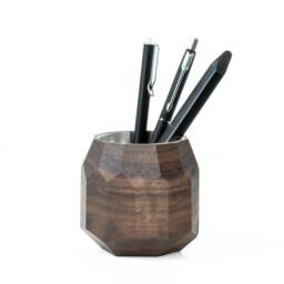 Geometric Wooden Pen Holder Handcrafted Oak Desk Organizer - thumbnail 3