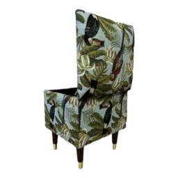 Toucan & Parrot Fabric Storage Box Upholstered Foot Stool, Solid Wood Legs - thumbnail 4
