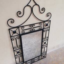Handmade Moroccan Wrought Iron Mirror - Forged Wall Decor - thumbnail 2