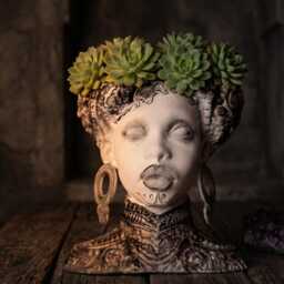 Gothic Head Planter - Dark Academia Face Plant Pot Baroque Bust Handmade UK - thumbnail 2