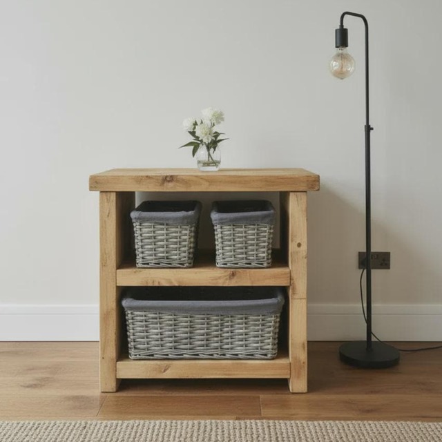 Handmade Rustic Solid Wood Bedside Table With Open Shelving - image 1