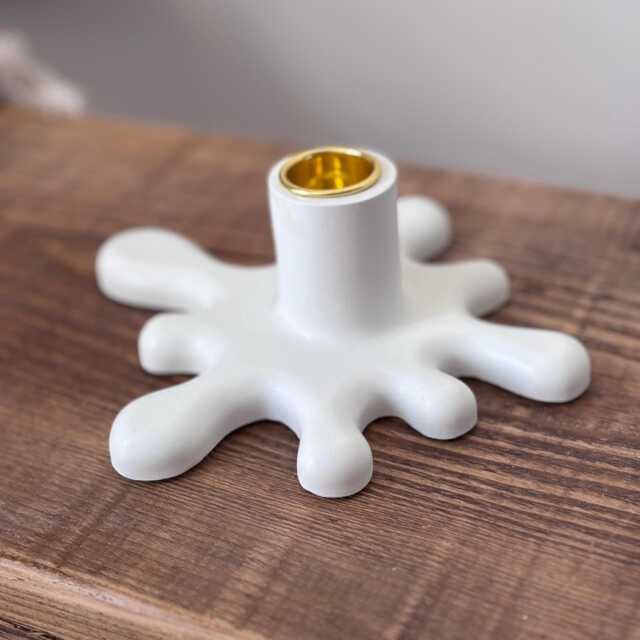 White Concrete Splat Candlestick Holder - Modern Table Decor - image 1