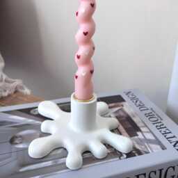 White Concrete Splat Candlestick Holder - Modern Table Decor - thumbnail 4