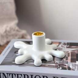 White Concrete Splat Candlestick Holder - Modern Table Decor - thumbnail 3