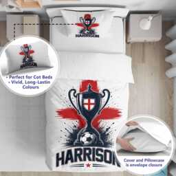 Football Trophy Personalised Name England Flag Cot Bed Set Nursery Bedding Supporter Present St Georges Cross Boy Room Decor Gift - thumbnail 3
